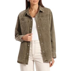 Bagatelle Acid Wash Denim Shirt Jacket Shacket Size Medium Olive Green Cotton